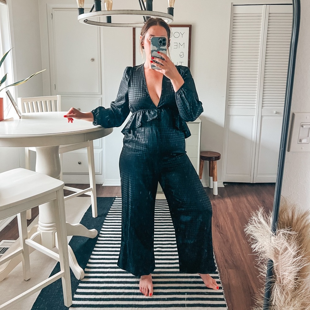 ASOS Frill Detail Jacquard Jumpsuit in Black